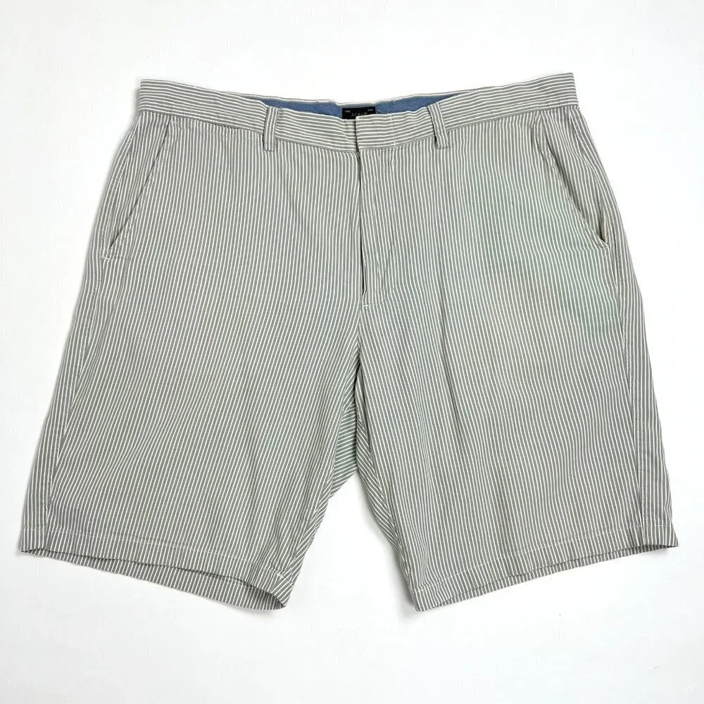 J. Crew Shorts Men's Size 36 Grey White Striped Flat Front Club Bermudas